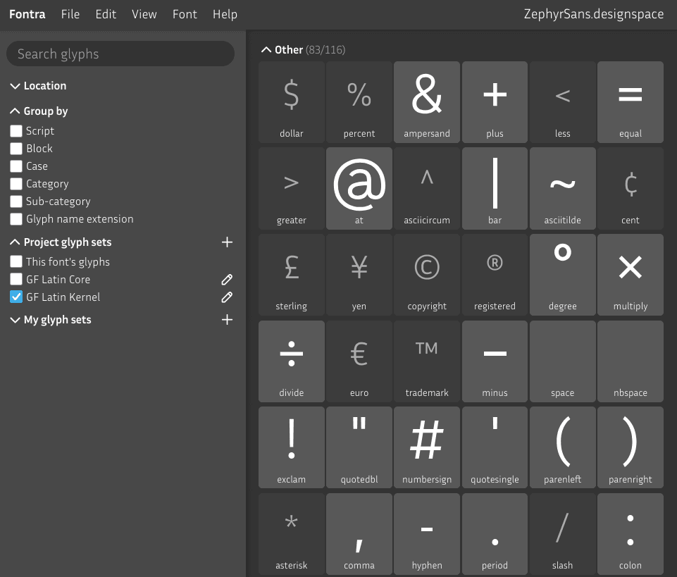 Glyph set view