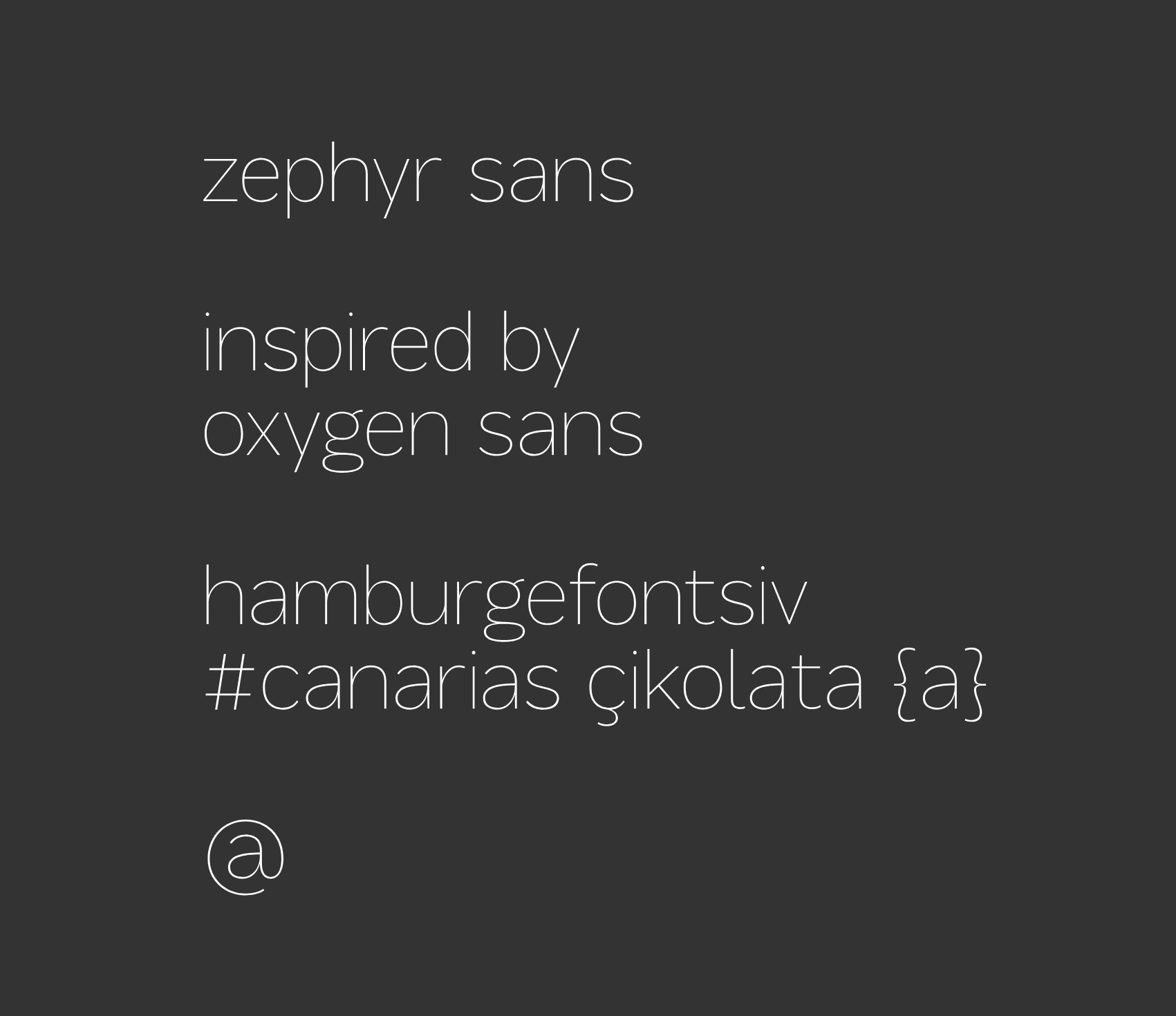 A screenshot of the glyphs currently covered on the thin weight of Zephyr Sans
